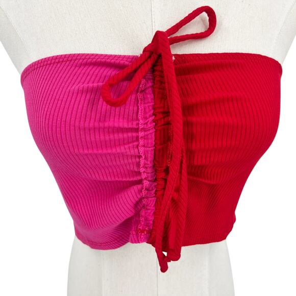 Naked Wardrobe Womens Pink Red Colorblock Tie Front Strapless Tube Top Size XL - Picture 2 of 6